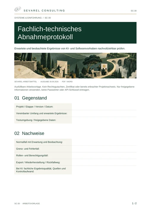 Titelseite: Fachlich-technisches Abnahmeprotokoll