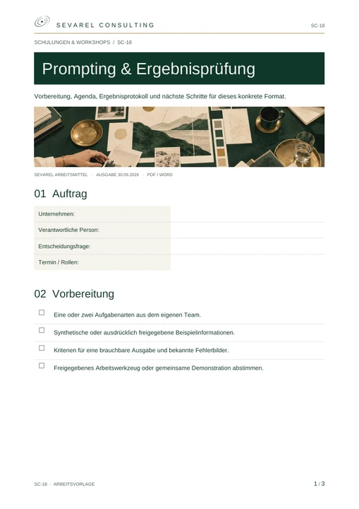 Titelseite: Prompting & Ergebnisprüfung · Arbeitsblatt